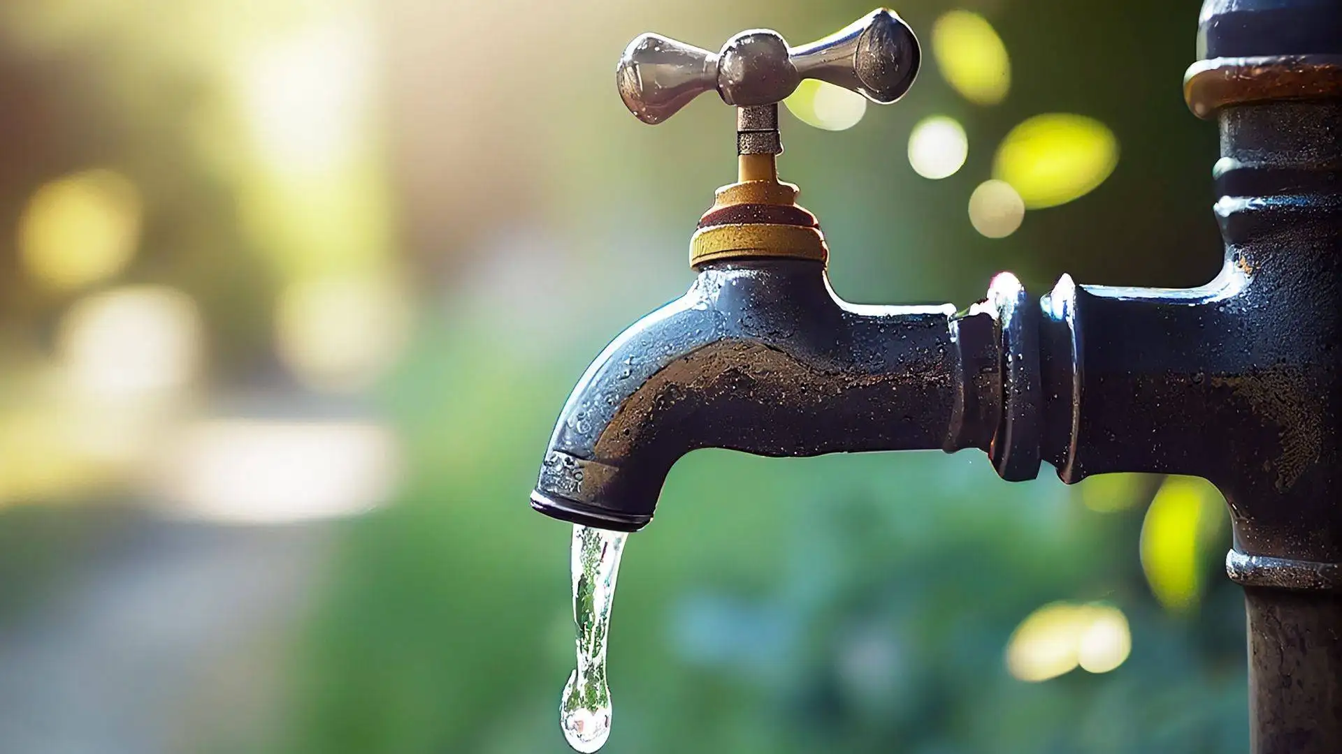 Image of an outdoor spigot with water running out of it